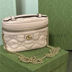 Gucci Beige Pink Quilted Mini Bag with Gold Chain